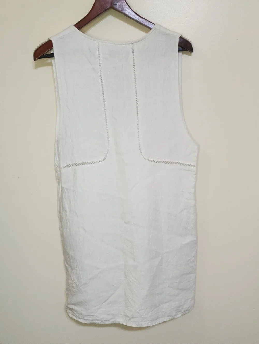 Sincerely Jules White Linen Dress Size Med Sleeveless Tassel Cotton Lining